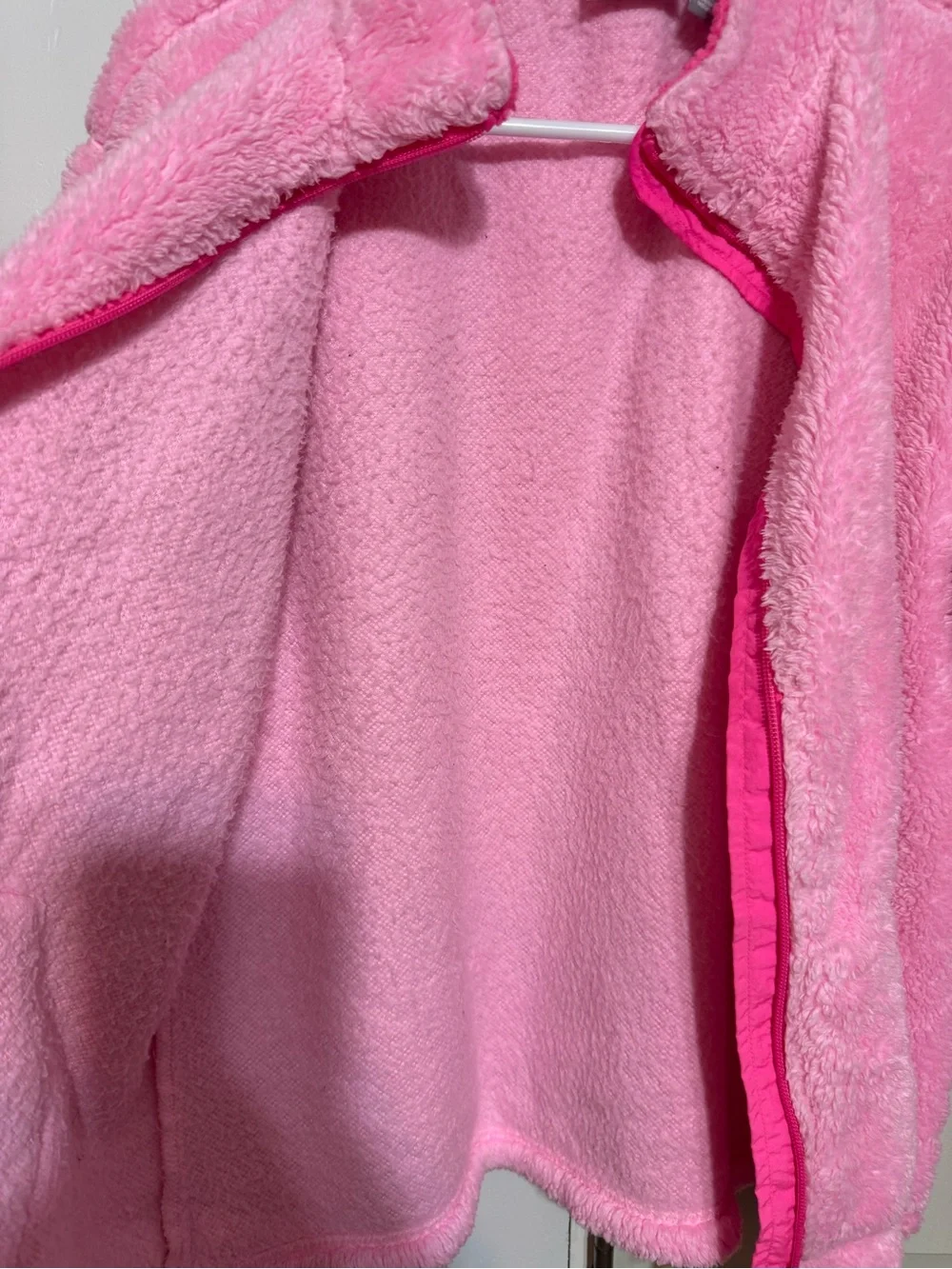 Girls Pink Plush Full-Zip Sweater